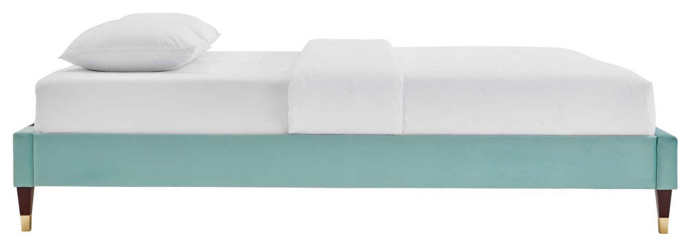 Harlow Queen Performance Velvet Platform Bed Frame-Mint