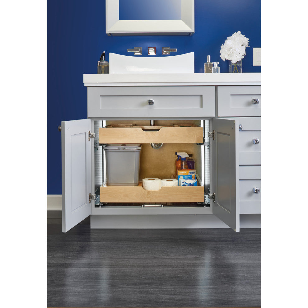 Wood Vanity Sink Cabinet Pull Out Organizer, Bottom of Cabinet