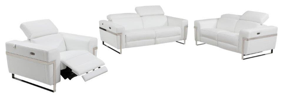 Prato Genuine Italian Leather Modern Sofa Set, White