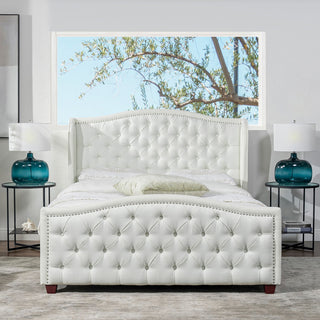 Fontana Wingback Upholstered Platform Bed Frame, Antique White Polyester, Queen