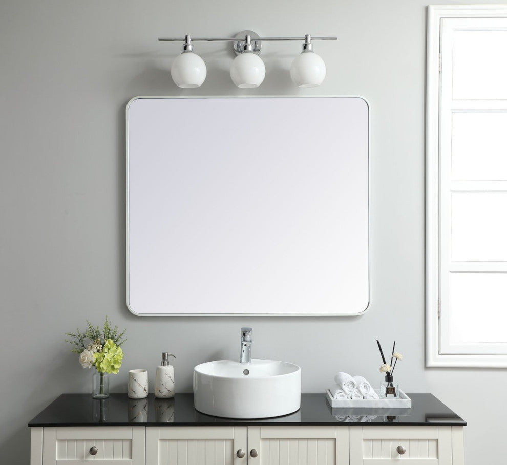 Ellis Soft Corner Metal Rectangular Mirror, White, 36"x40"