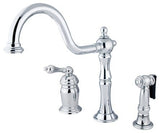 Kingston Single-Handle Widespread Kitchen Faucet w/Sprayer, Polished Chrome