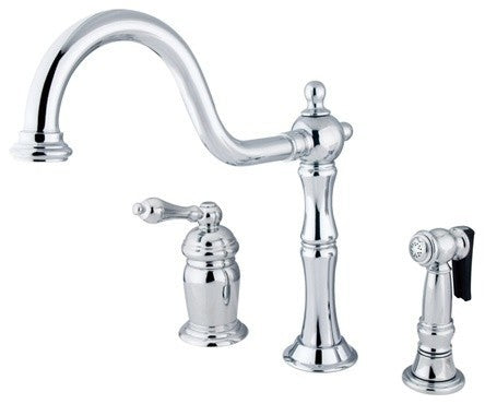 Kingston Single-Handle Widespread Kitchen Faucet w/Sprayer, Polished Chrome
