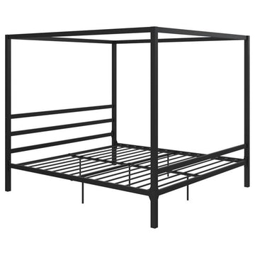 DHP Modern Metal Canopy Poster Bed in King in Black