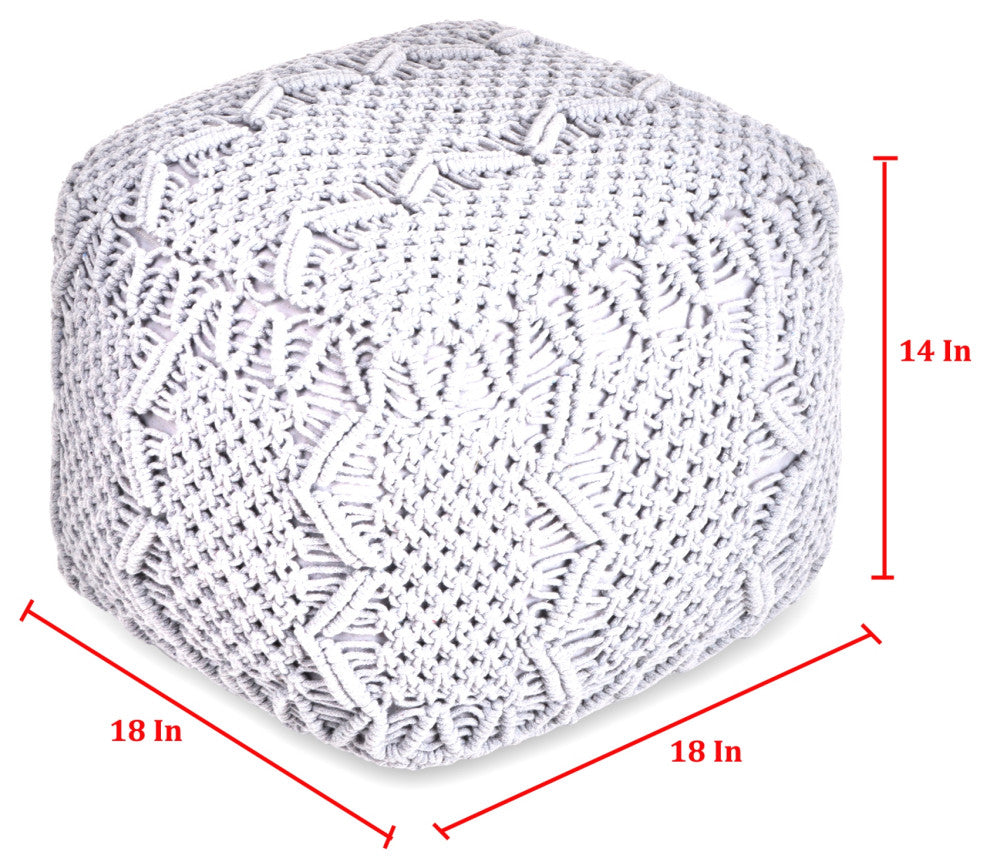 Loft Lyfe Taylynn Ottoman, Hand Knitted, Cotton Yarn, Ivory