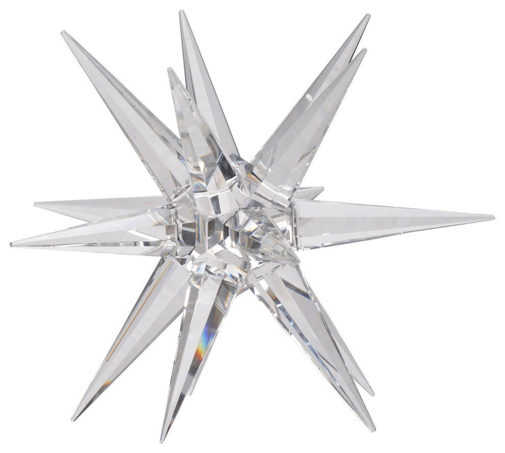 Benzara BM284971 10" Glass Star Decor for Tabletop, Elegant Clear Crystalline