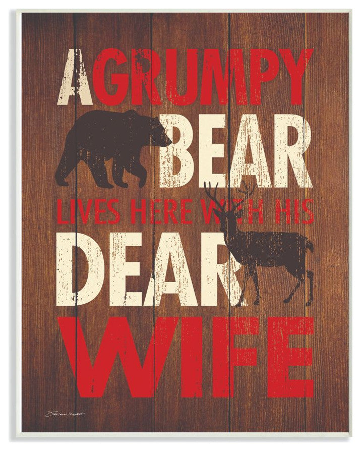Bear Dear Wife Funny Word Country Wood Te"xtured Design, 12"x18"