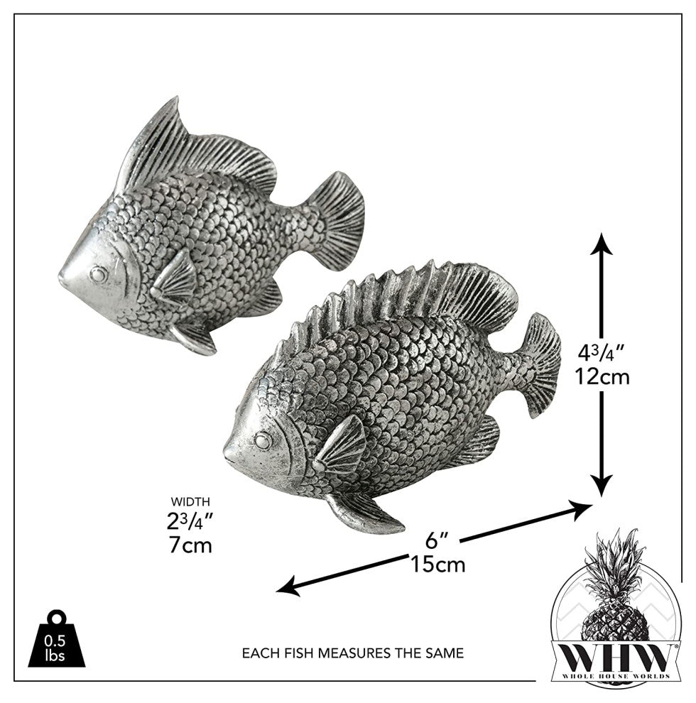 2 Piece Tarnished Fish Figurines, 6 Inches