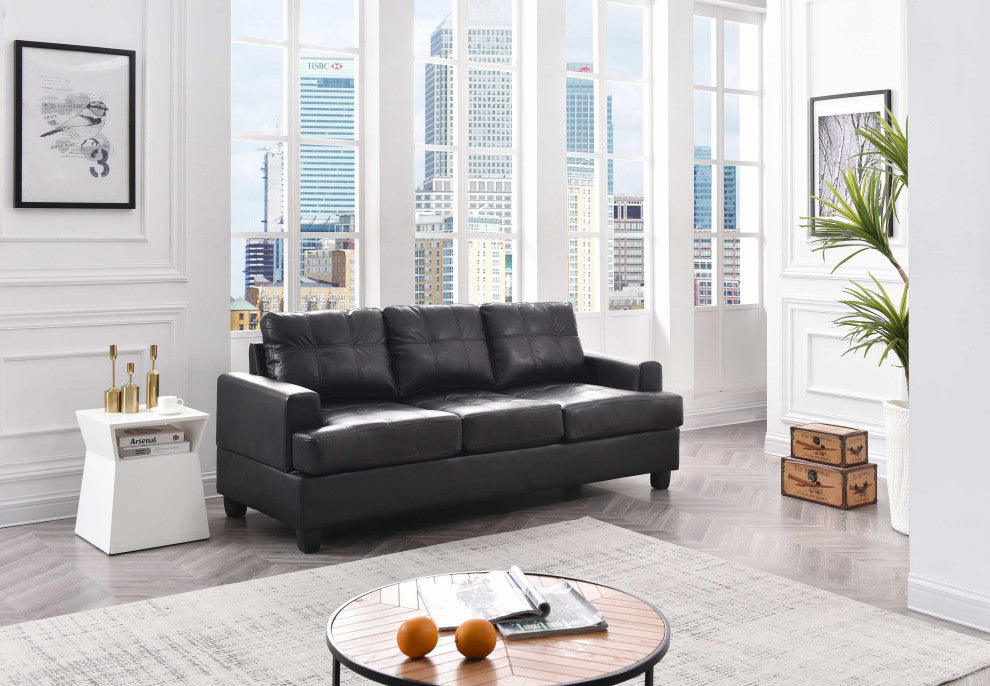 Sandridge 79 in. W Flared Arm Faux Leather Straight Sofa, Black