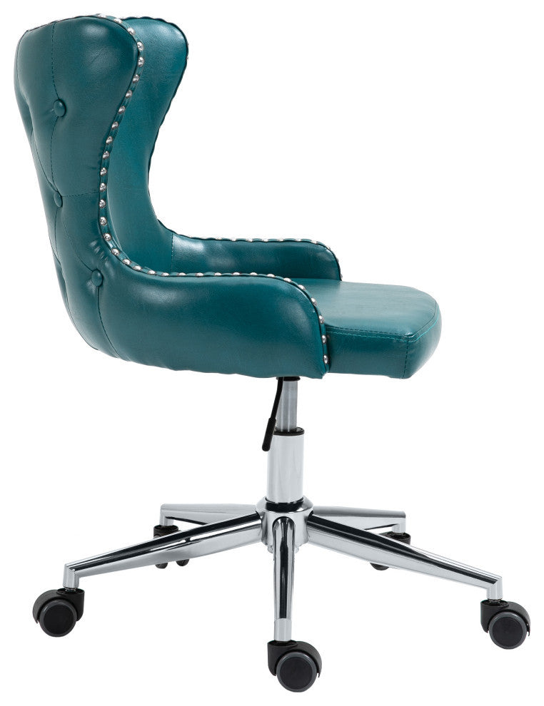Hendrix Swivel and Adjustable Vegan Leather Office Chair, Blue, Rich Chrome Base
