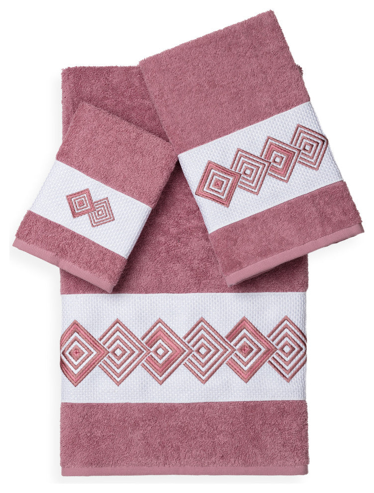 Linum Home Textiles Noah 3-Piece Embellished Towel Set, Tea Rose