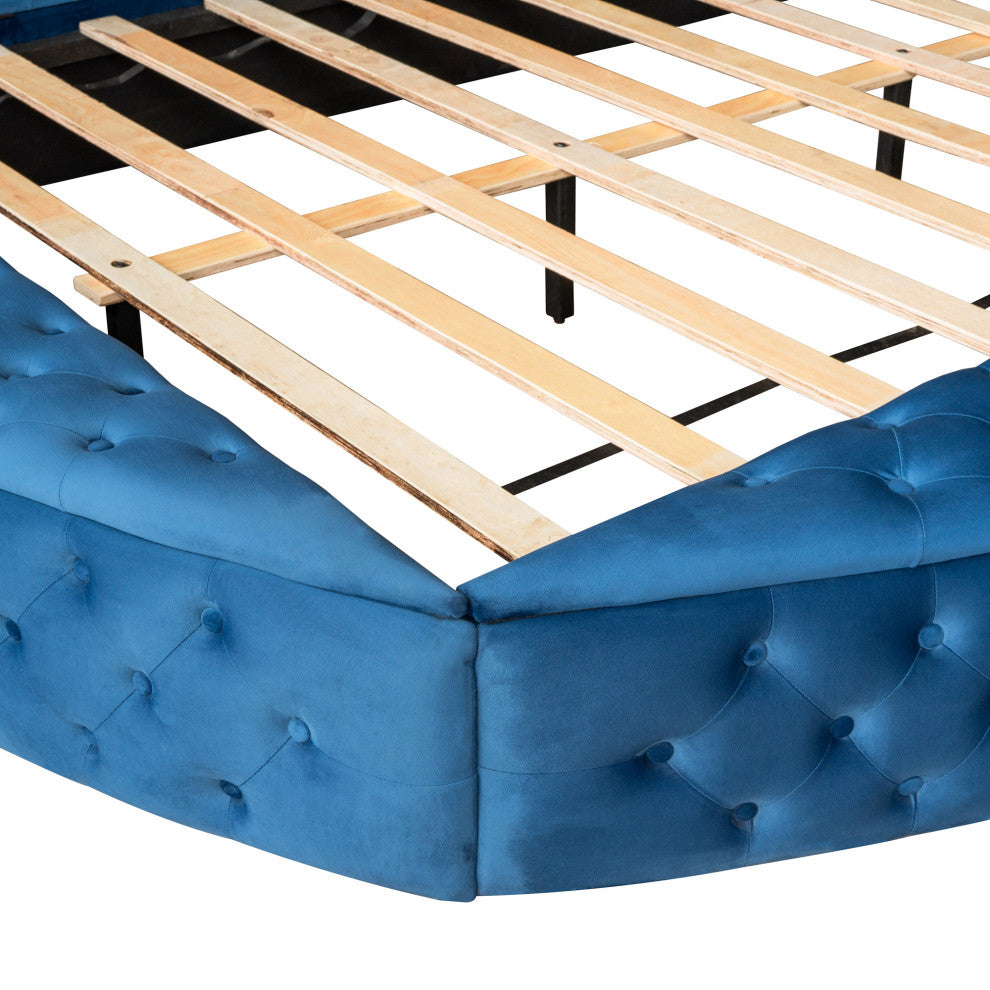 Full/Queen Upholstered Frame Platform Bed with Storage on Both Sides, Blue, Full