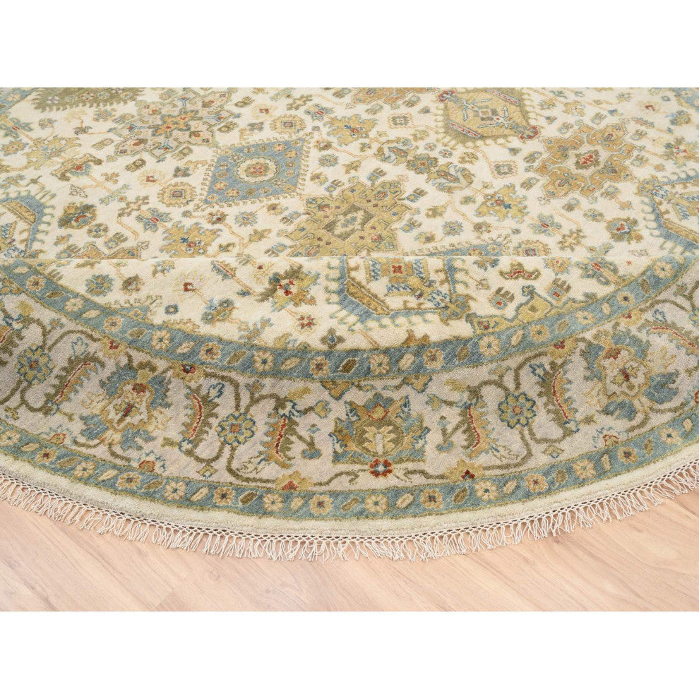 Ivory, Hand Knotted, Karjihooz Design, Wool, Round Rug, 8'10" x 8'10"