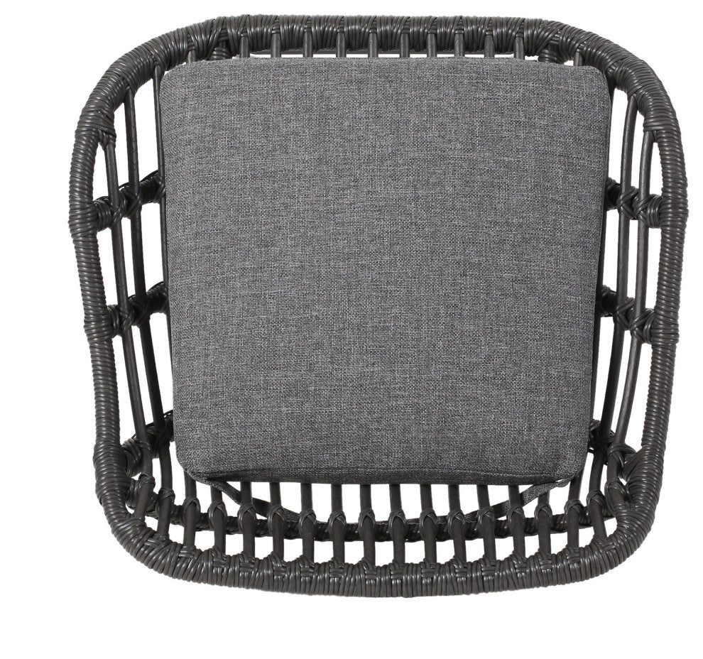 Lisa Outdoor Wicker Barstools with Cushions, Set of 2, Gray, Black, Dark Gray