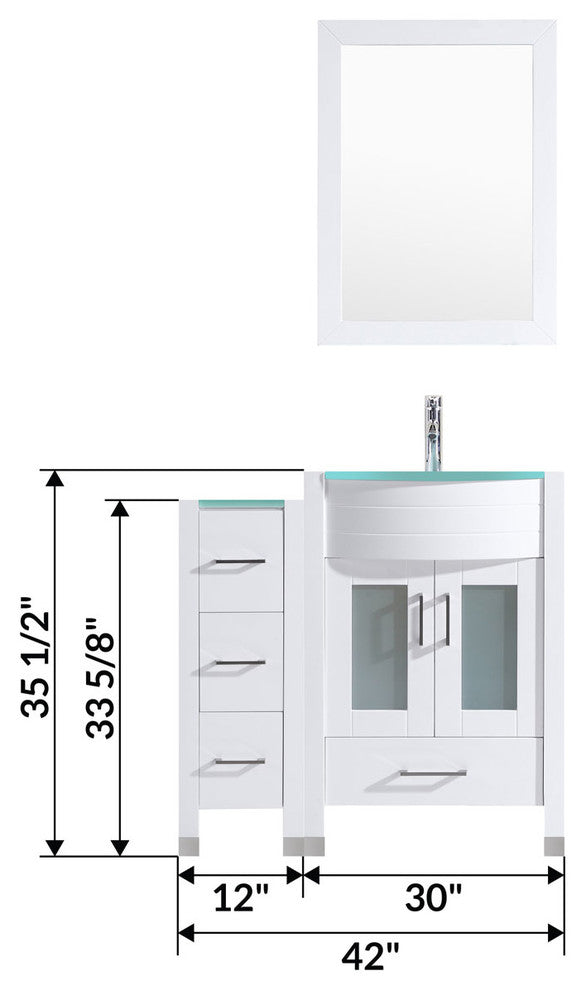 42" White Vanity, 30" Single Sink Base, Single 12 Drawer Base, LV3-C2-42-W