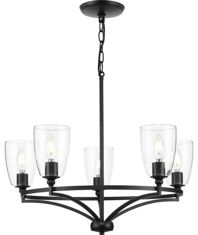 Parkhurst Collection Five-Light Matte Black Clear Glass Chandelier Light