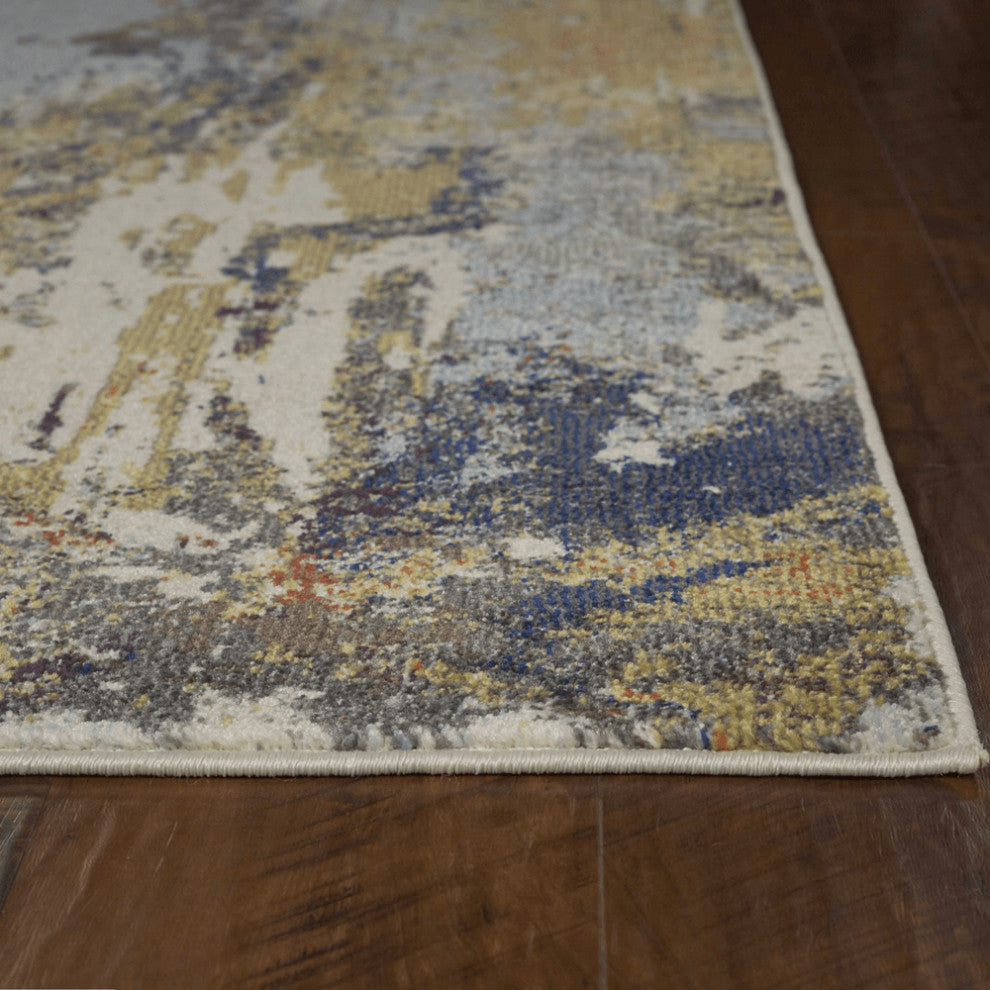 8' Beige Machine Woven Distressed Floral Traditional Round Indoor Area Rug
