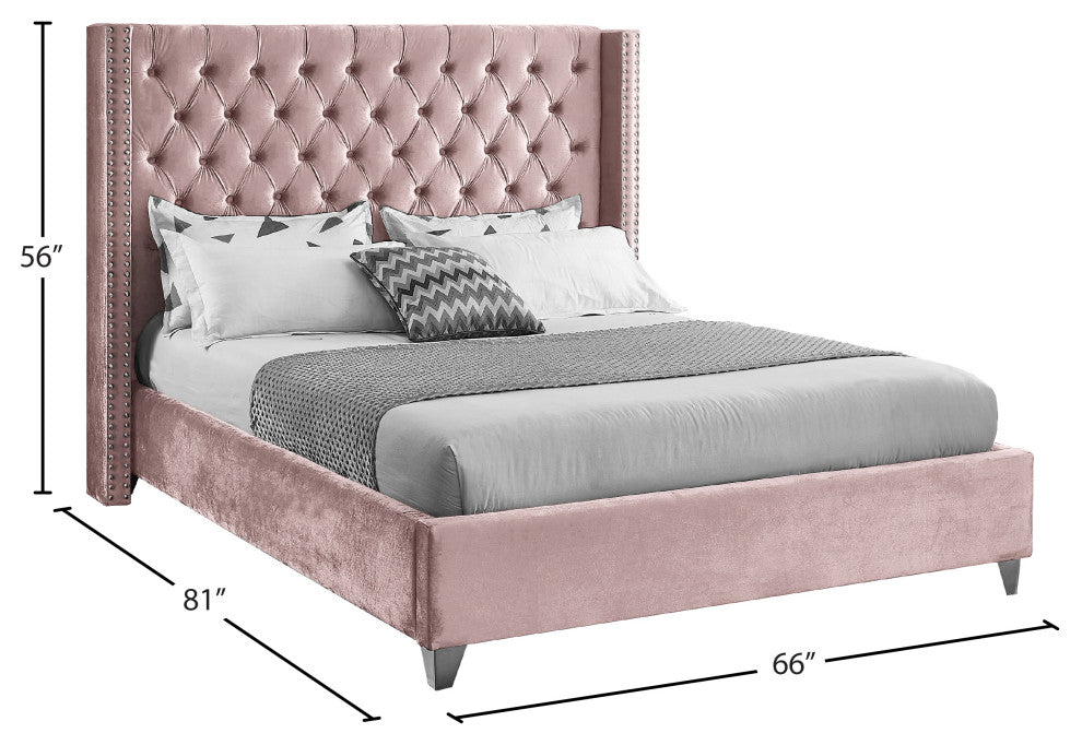 Ames Velvet Bed, Pink, Full
