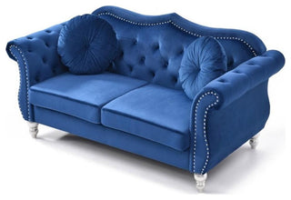 Home Square 2-Piece Furniture Set with Sofa and Loveseat in Navy Blue