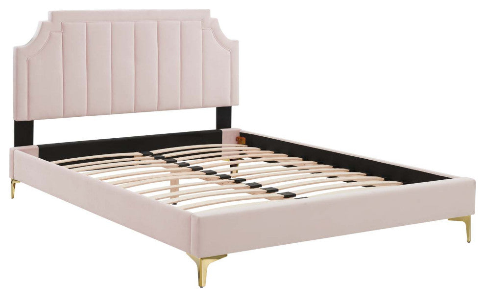 Sienna Performance Velvet Full Platform Bed, Pink