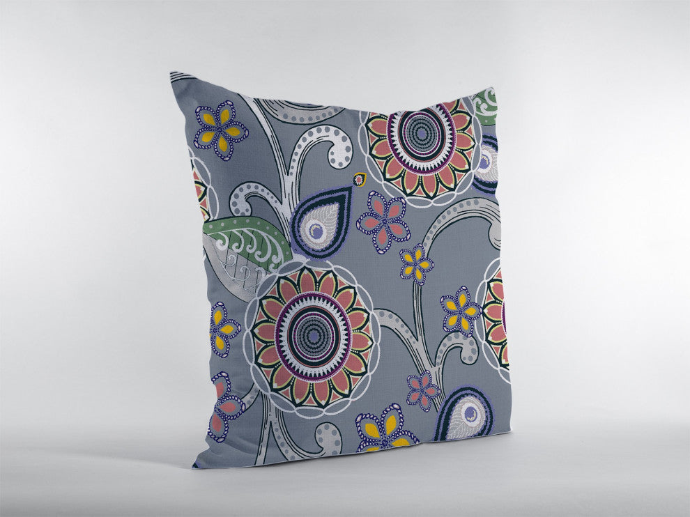 16 Gray Pink Floral Suede Throw Pillow