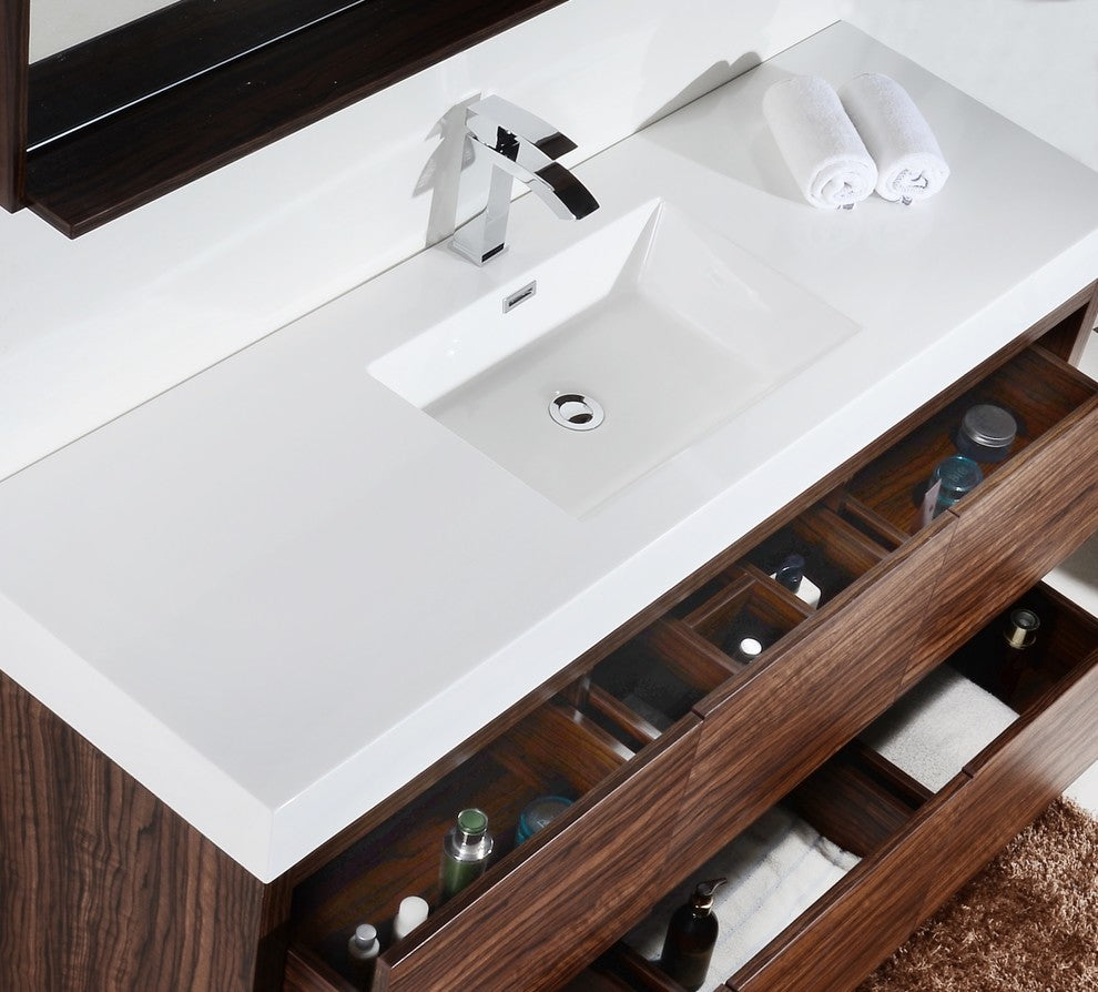 Bliss 60" Single Sink Walnut Free Standing Modern Bathroom Vanity