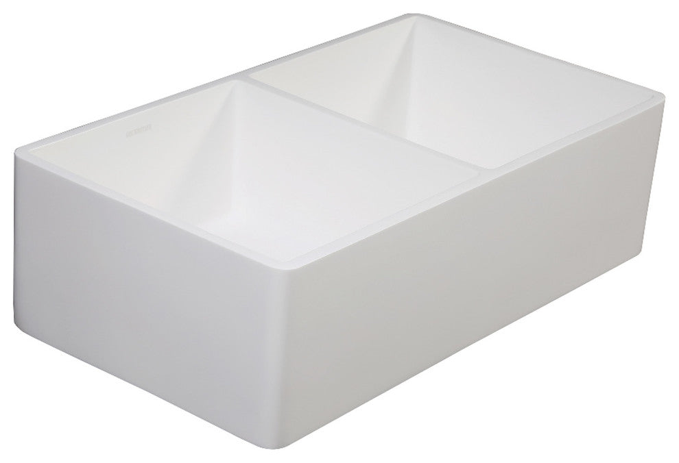 Gourmetier Double Bowl Farmhouse Kitchen Sink, Matte White