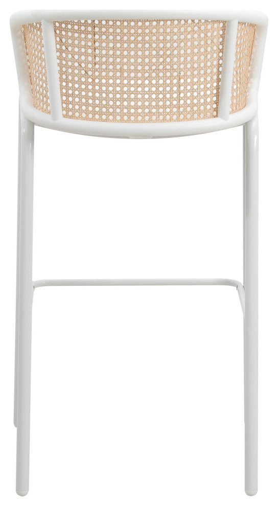 LeisureMod Ervilla Wicker Bar Stool With White Powder Coated Steel Frame, White