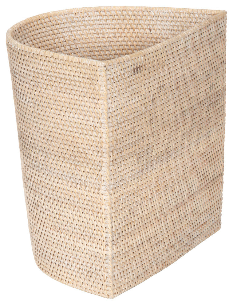 Loma Handwoven Half-Moon Rattan Waste Basket, Honey Brown, White-Wash
