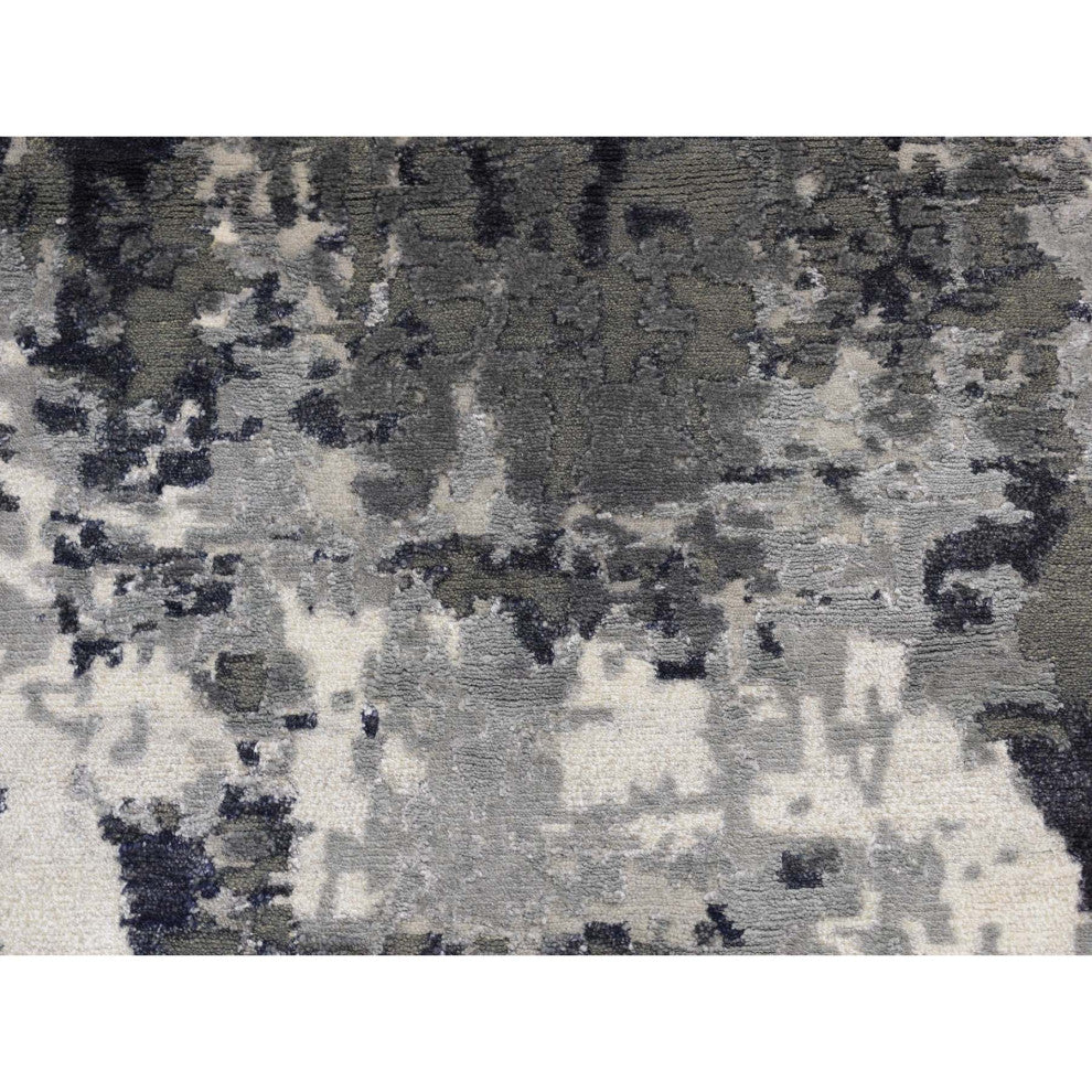 Abbey Black Galaxy Design Wool and Silk Hand Knotted Runner Rug 2'7" x 5'9"