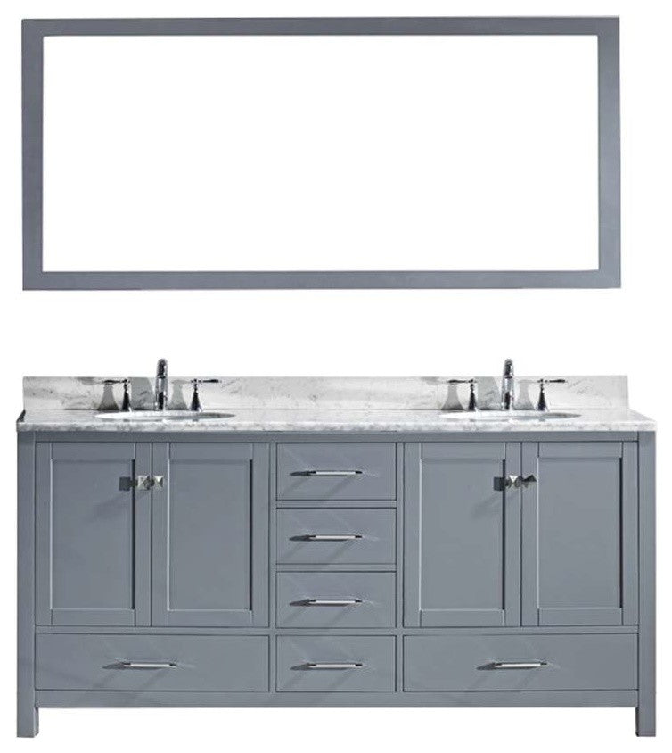 Caroline Avenue 72" Double Bathroom Vanity Set Gray, Marble Top