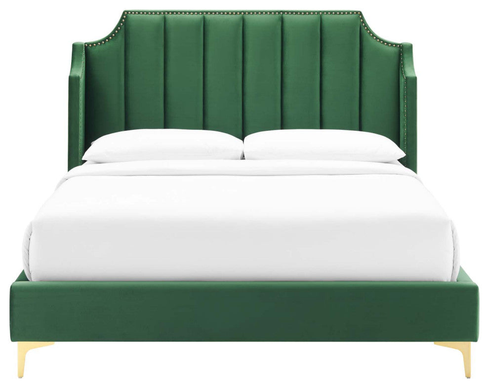 Daniella Performance Velvet Queen Platform Bed Emerald