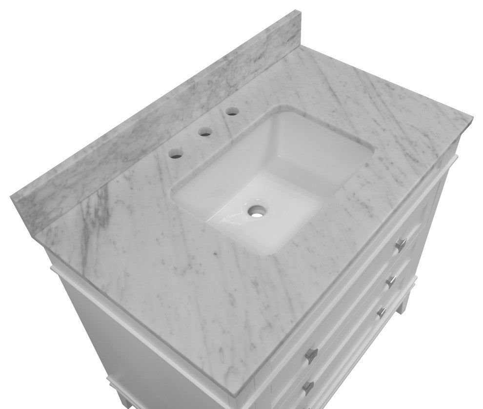 Eleanor 30" Bathroom Vanity, White, Carrara Marble Top