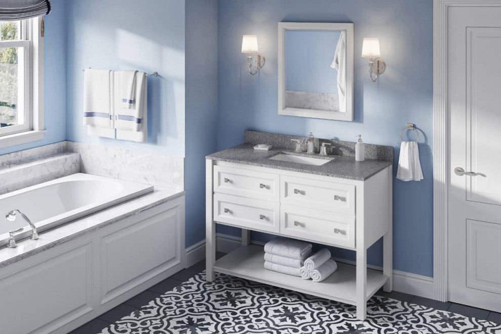 Adler Transitional 48" White Vanity, Boulder Cultured Marble Vanity Top