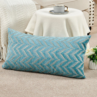 Jacquard Chenille Pillow Covers, 2-Piece Set, Turquoise, 14"x26"