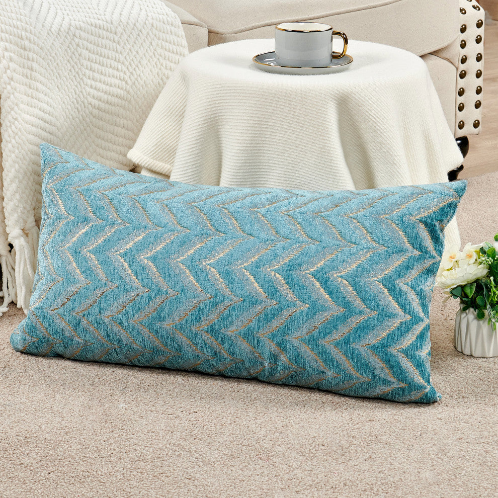 Jacquard Chenille Pillow Covers, 2-Piece Set, Turquoise, 14"x26"
