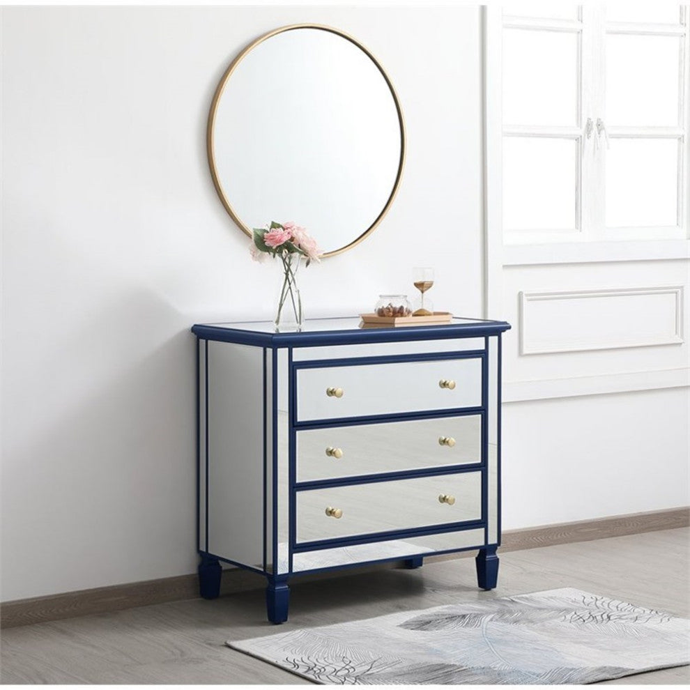 Elegant MF6-1019BL 33"Mirrored 3 Drawer Chest, Blue