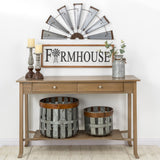 32"L Galvanized Farmhouse Half Wind Spinner Wall Decor, Natural