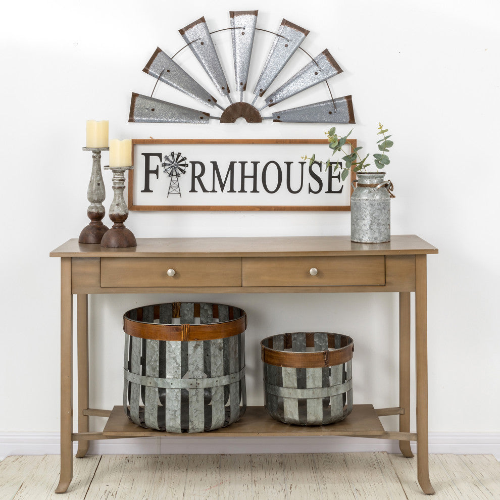 32"L Galvanized Farmhouse Half Wind Spinner Wall Decor, Natural