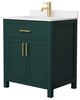 Beckett 30" Green Single Vanity, Carrara Cultured Marble Top, Gold Trim