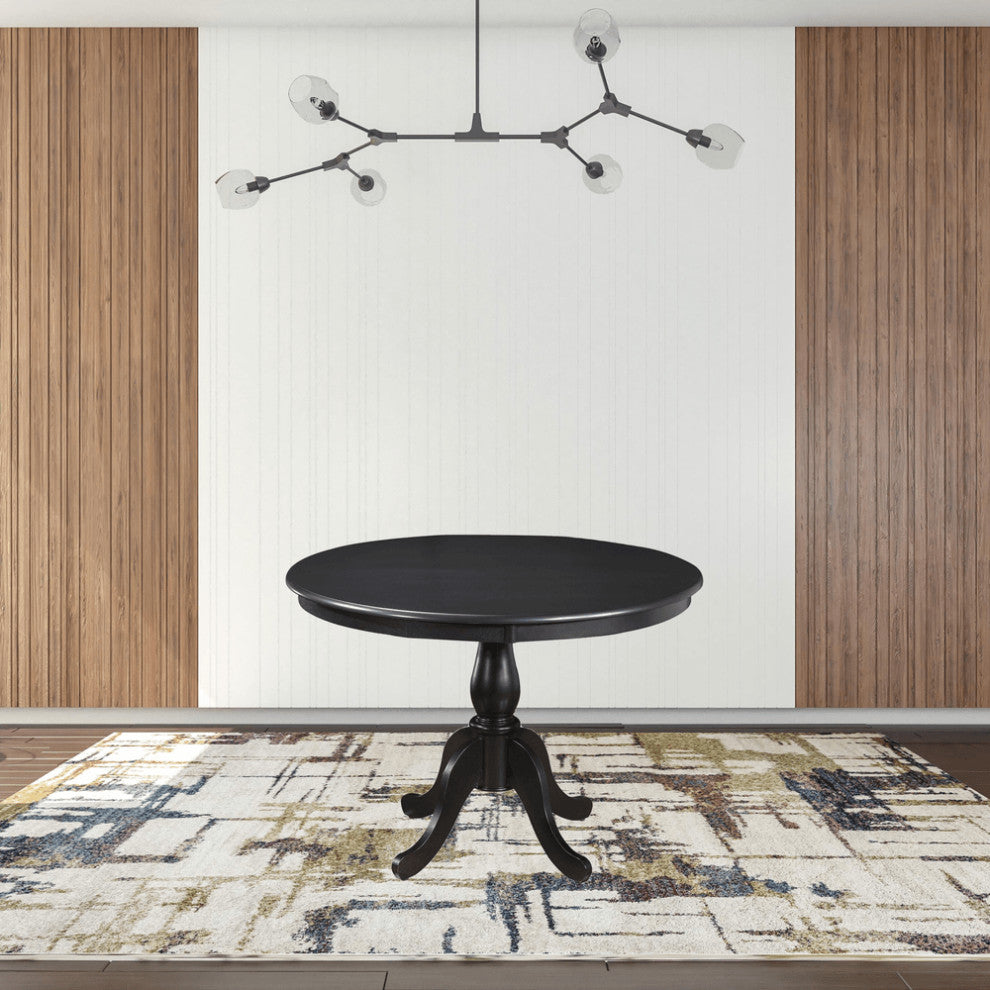 42" Antique Black Round Turned Pedestal Base Wood Dining Table
