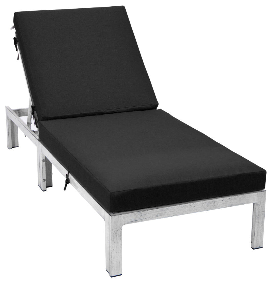 LeisureMod Chelsea Weathered Gray Chaise Lounge and Cushions, Black