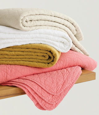 Birdie Coral Quilted Coverlet