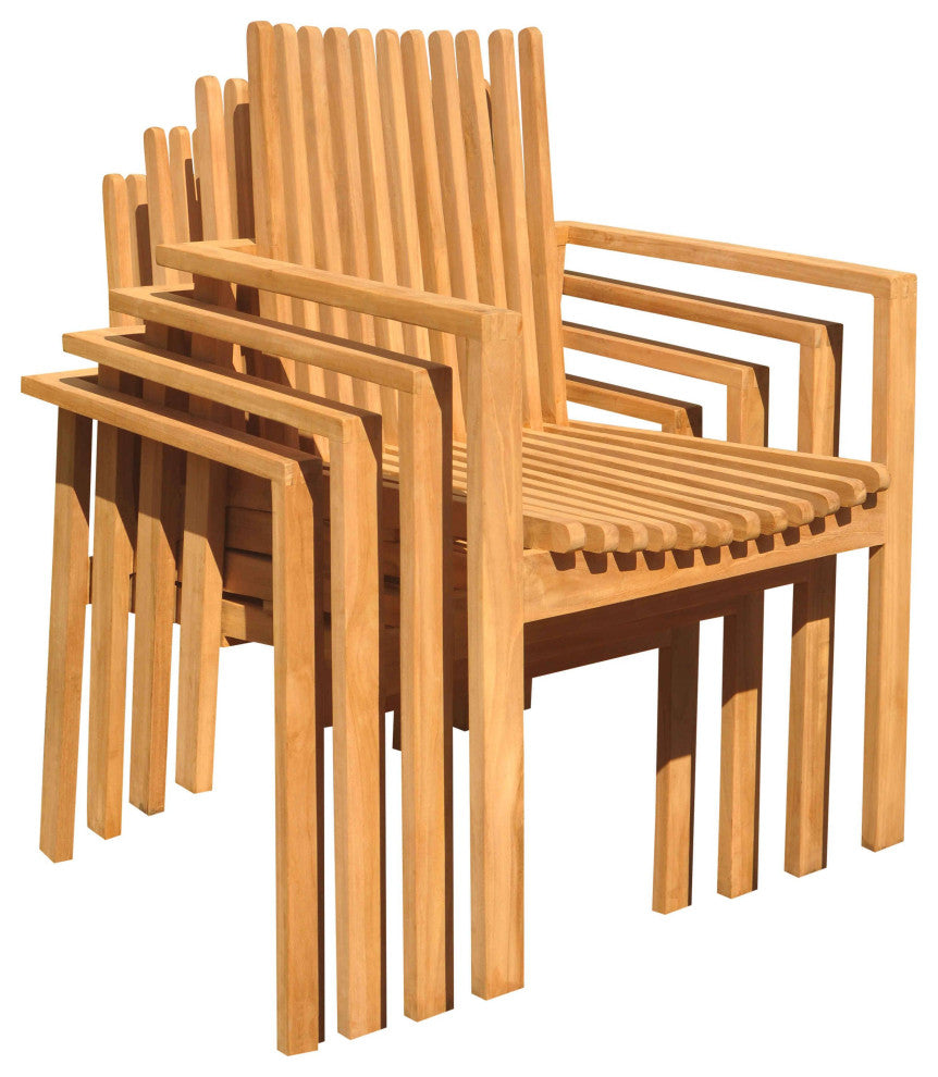 9-Piece Outdoor Teak Dining Set: 86" Rectangle Table, 8 Clip Stacking Arm Chairs
