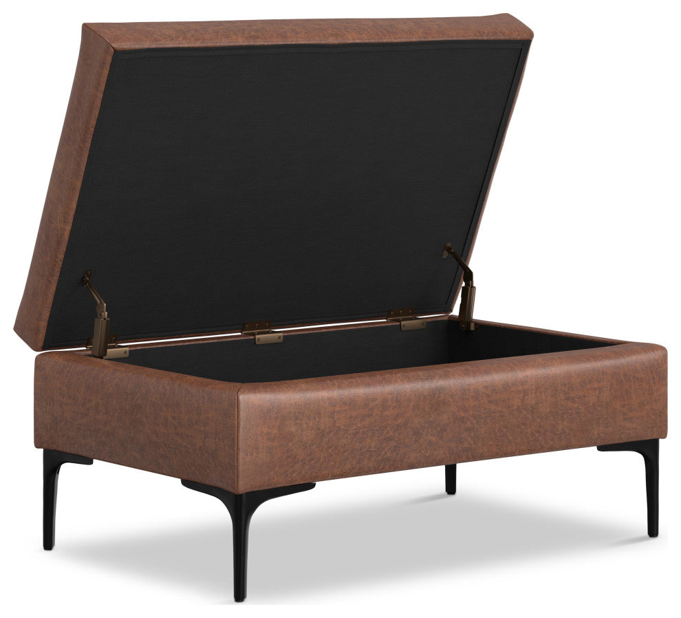 Rebecca Rectangular Coffee Table Storage Ottoman With Lift Up Lid, Distressed