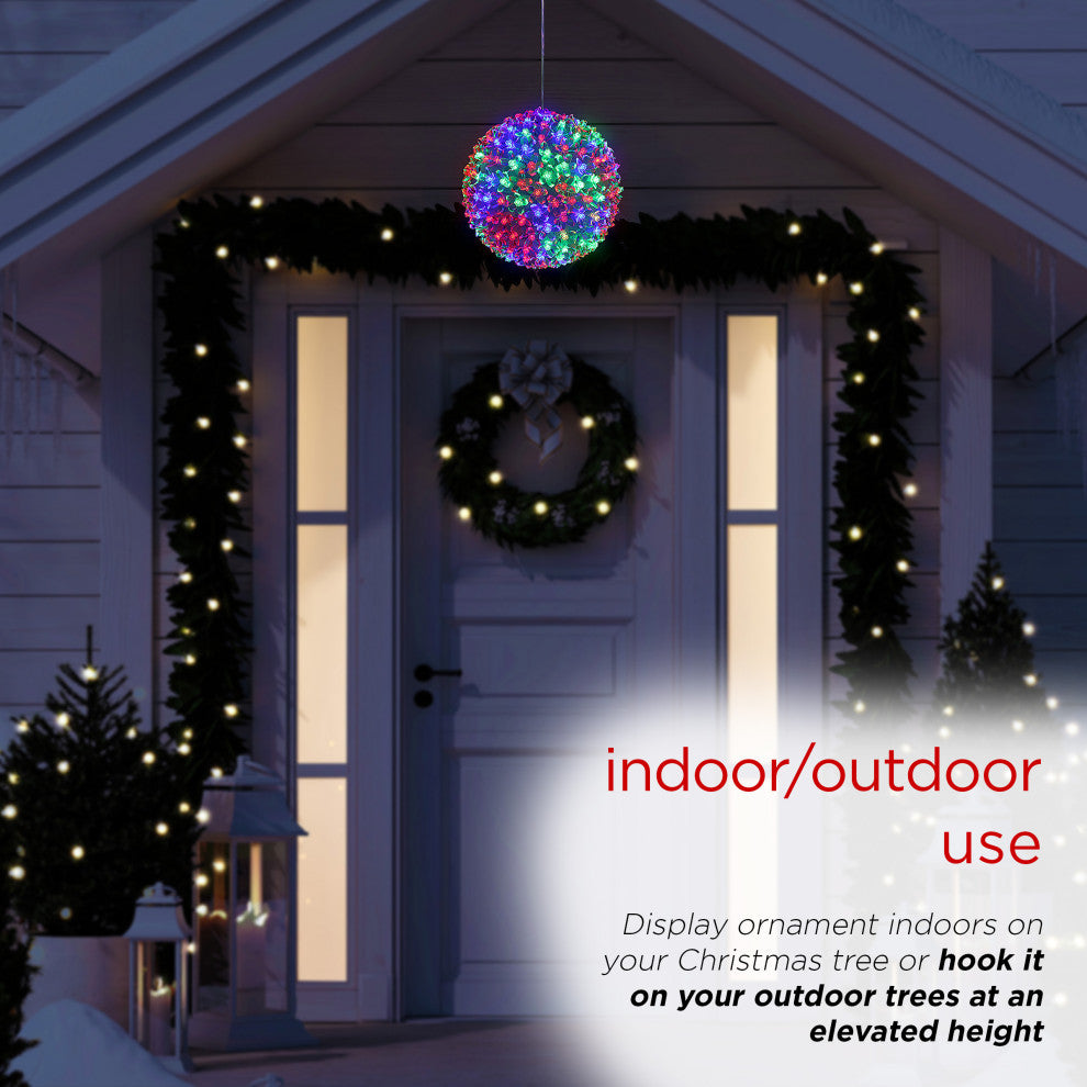 8"H Indoor/Outdoor Flashing Sphere Hanging Ornament with Multi-Colored LED Light