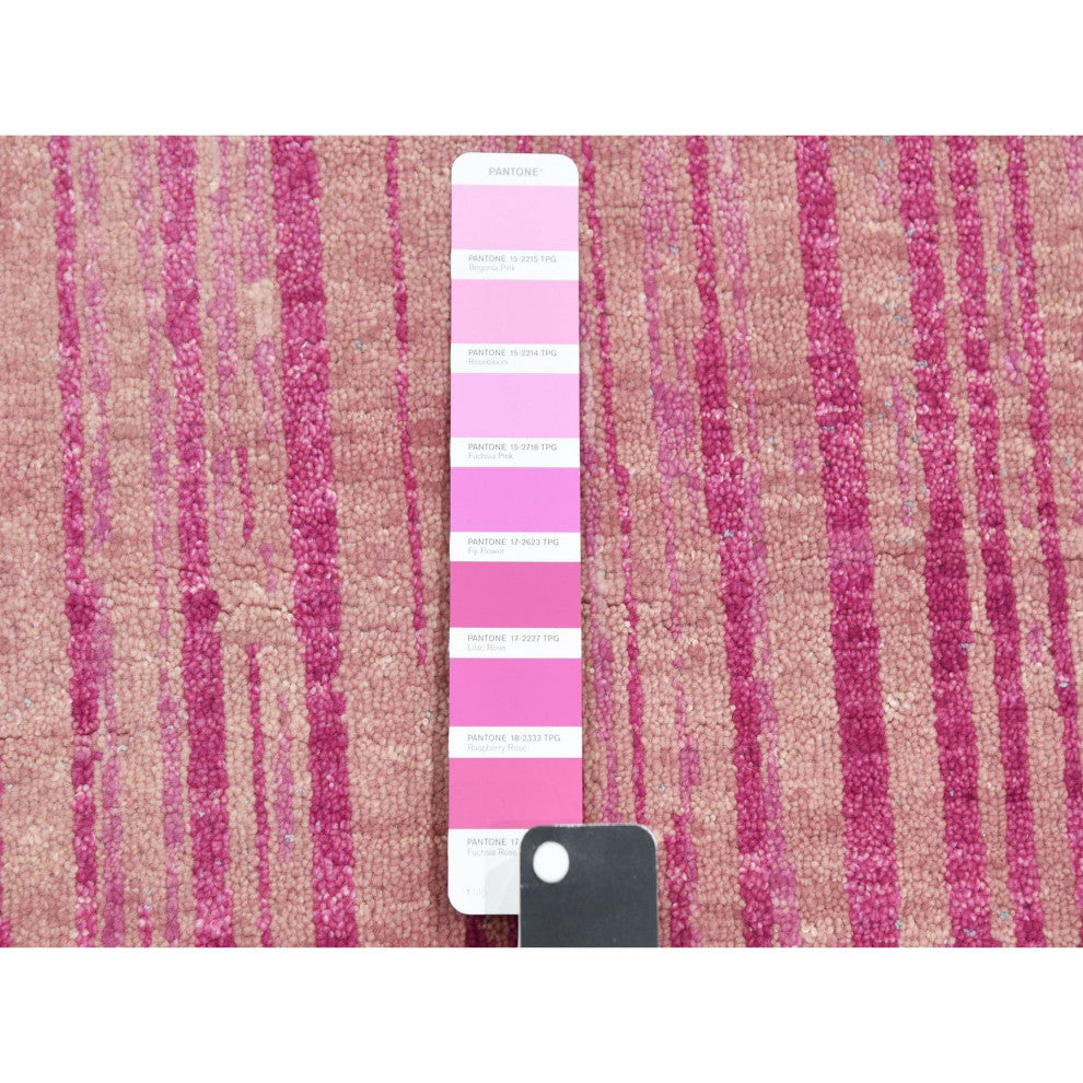 Pink Natural Wool Hand Knotted Vertical Ombre Design Oriental Rug, 10'0"x14'3"