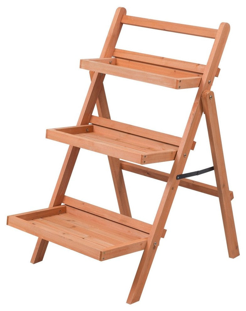 Modern 3-Tier Outdoor Wood Flower Folding Pot Shelf Stand