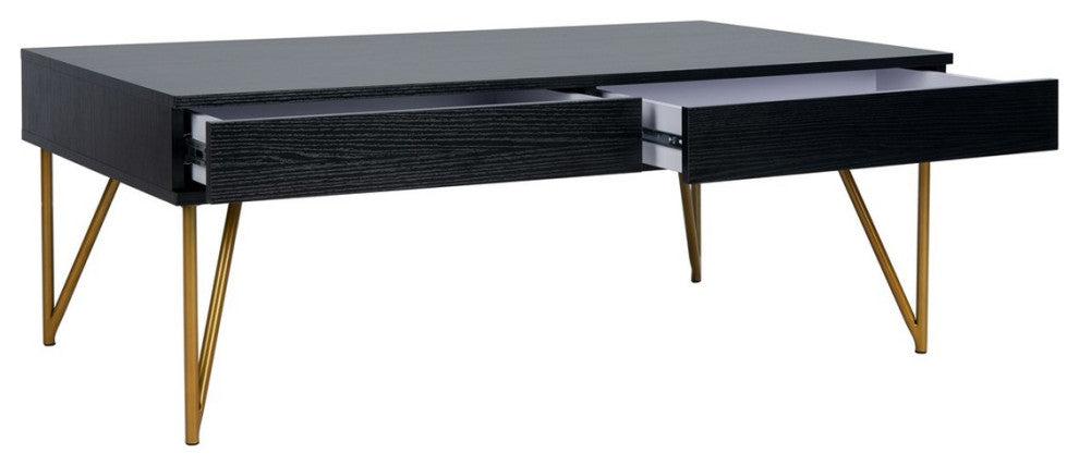 Safavieh Pine Two Drawer Coffee Table, Black/Gold