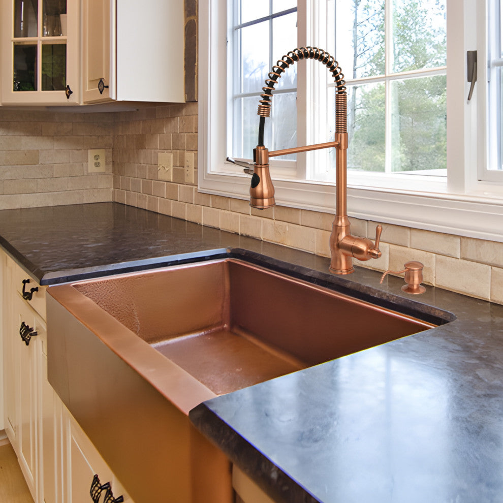 Copper Pre-Rinse Spring Kitchen Faucet with Pull Down Sprayer, Copper